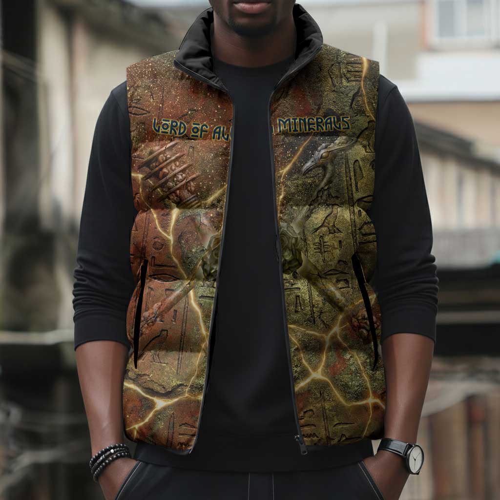 Tatenen Ancient Egyptian Sleeveless Puffer Jacket Father of the Gods Design with Minerals