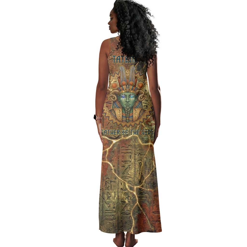 Tatenen Ancient Egyptian Tank Maxi Dress Father of the Gods Design with Minerals
