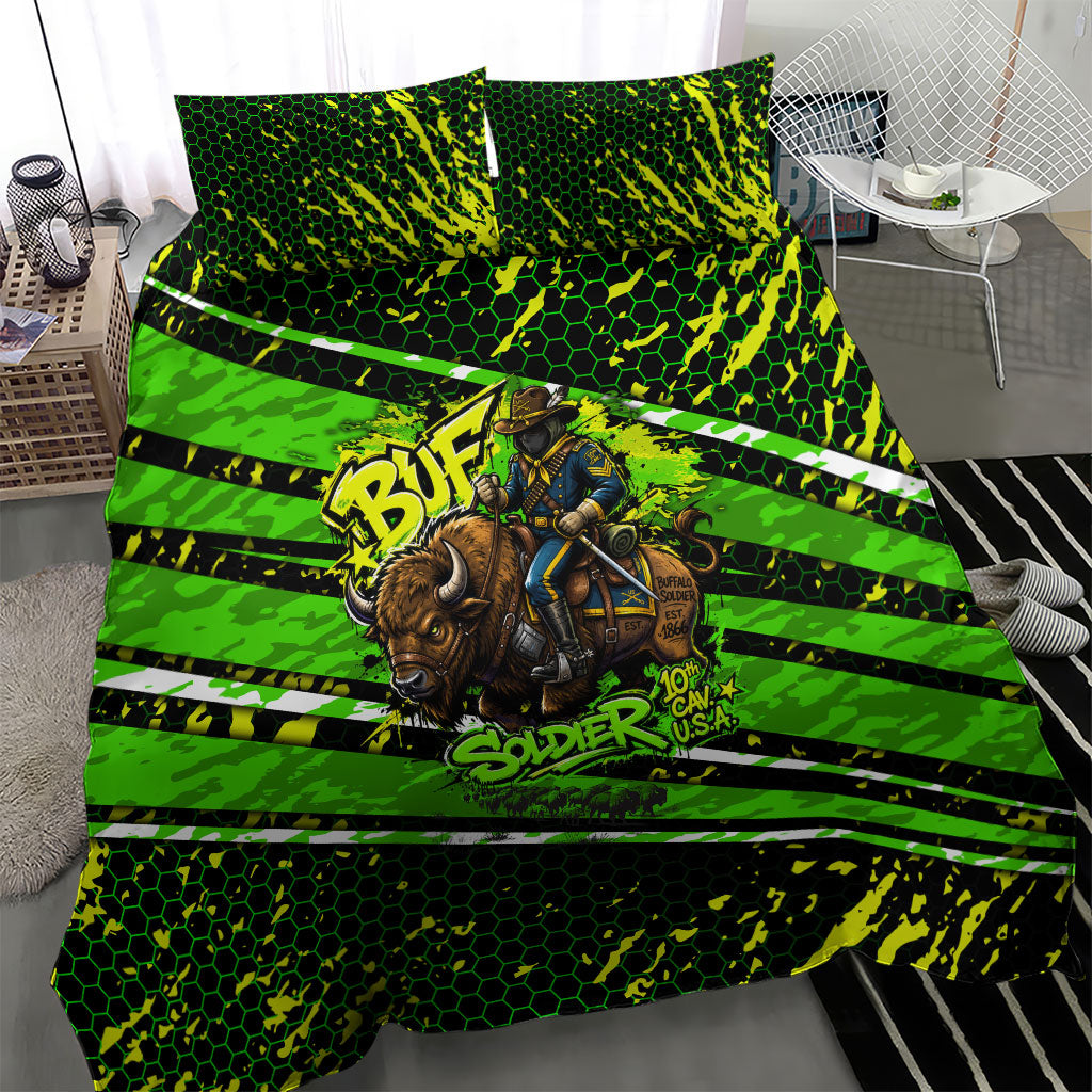 Buffalo Soldiers 10th Cavalry Regiment Bedding Set Graffiti Urban Streetwear Style Graphic Art