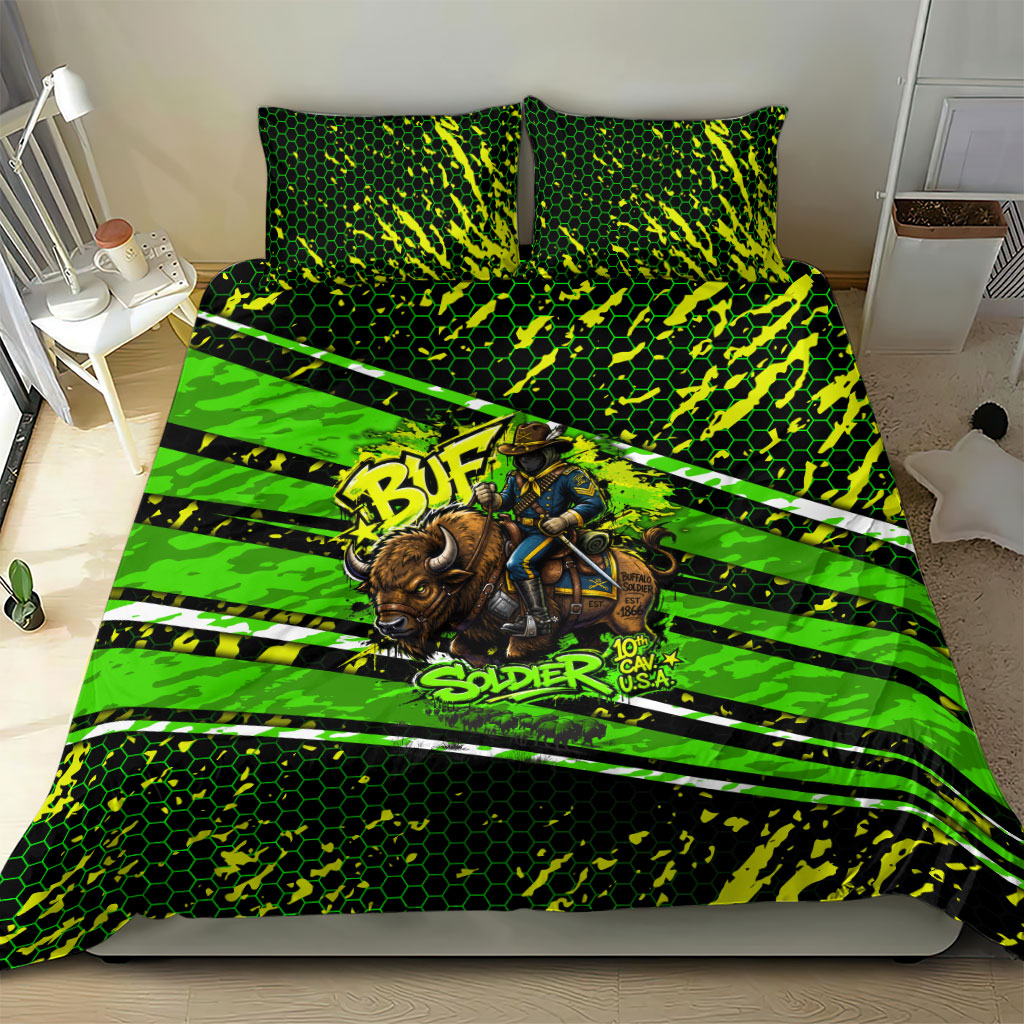 Buffalo Soldiers 10th Cavalry Regiment Bedding Set Graffiti Urban Streetwear Style Graphic Art