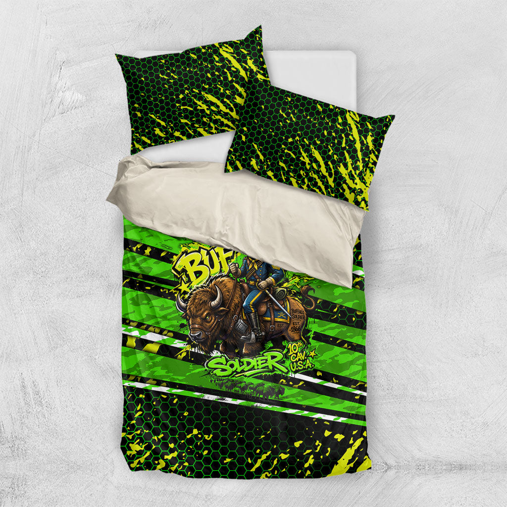 Buffalo Soldiers 10th Cavalry Regiment Bedding Set Graffiti Urban Streetwear Style Graphic Art