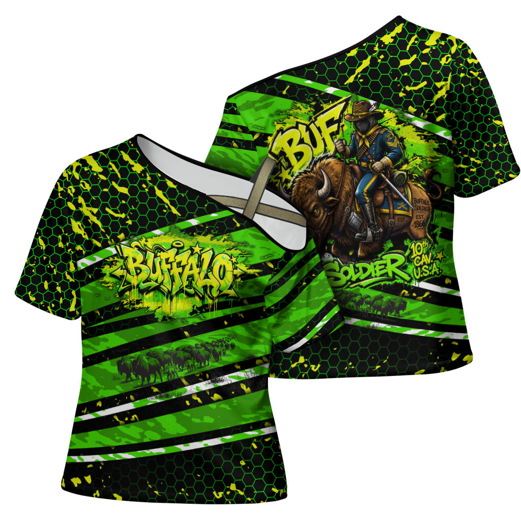 Buffalo Soldiers 10th Cavalry Regiment Cross Shoulder Shirt Graffiti Urban Streetwear Style Graphic Art