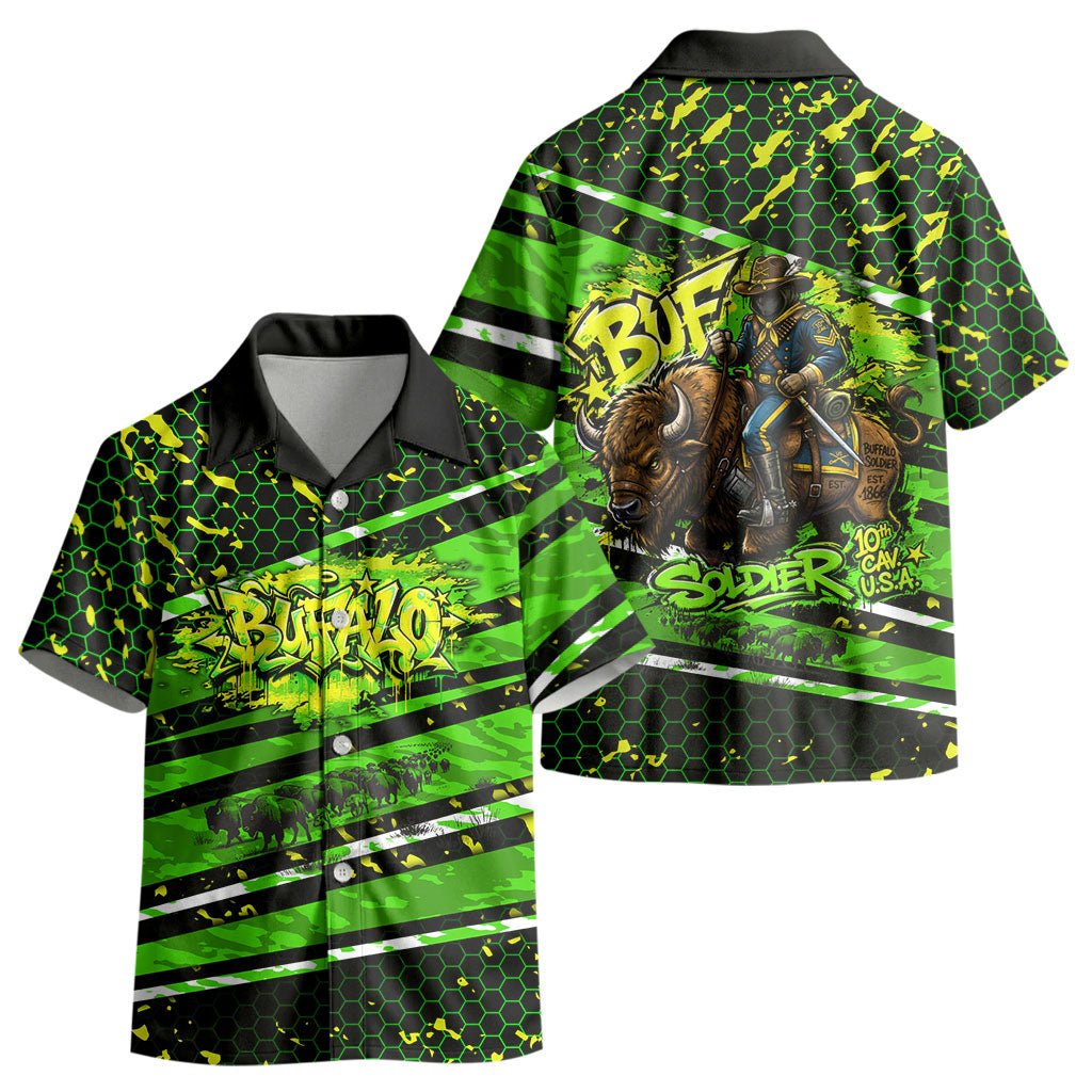 Buffalo Soldiers 10th Cavalry Regiment Kid Hawaiian Shirt Graffiti Urban Streetwear Style Graphic Art