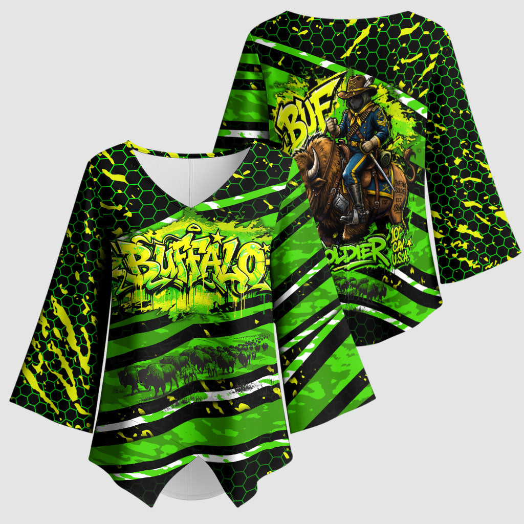 Buffalo Soldiers 10th Cavalry Regiment Kimono Sleeve Blouse Graffiti Urban Streetwear Style Graphic Art