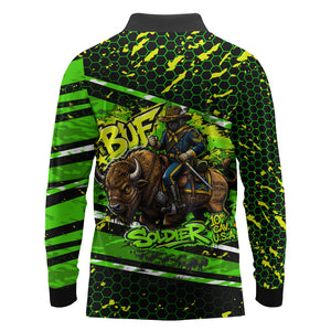 Buffalo Soldiers 10th Cavalry Regiment Long Sleeve Polo Shirt Graffiti Urban Streetwear Style Graphic Art