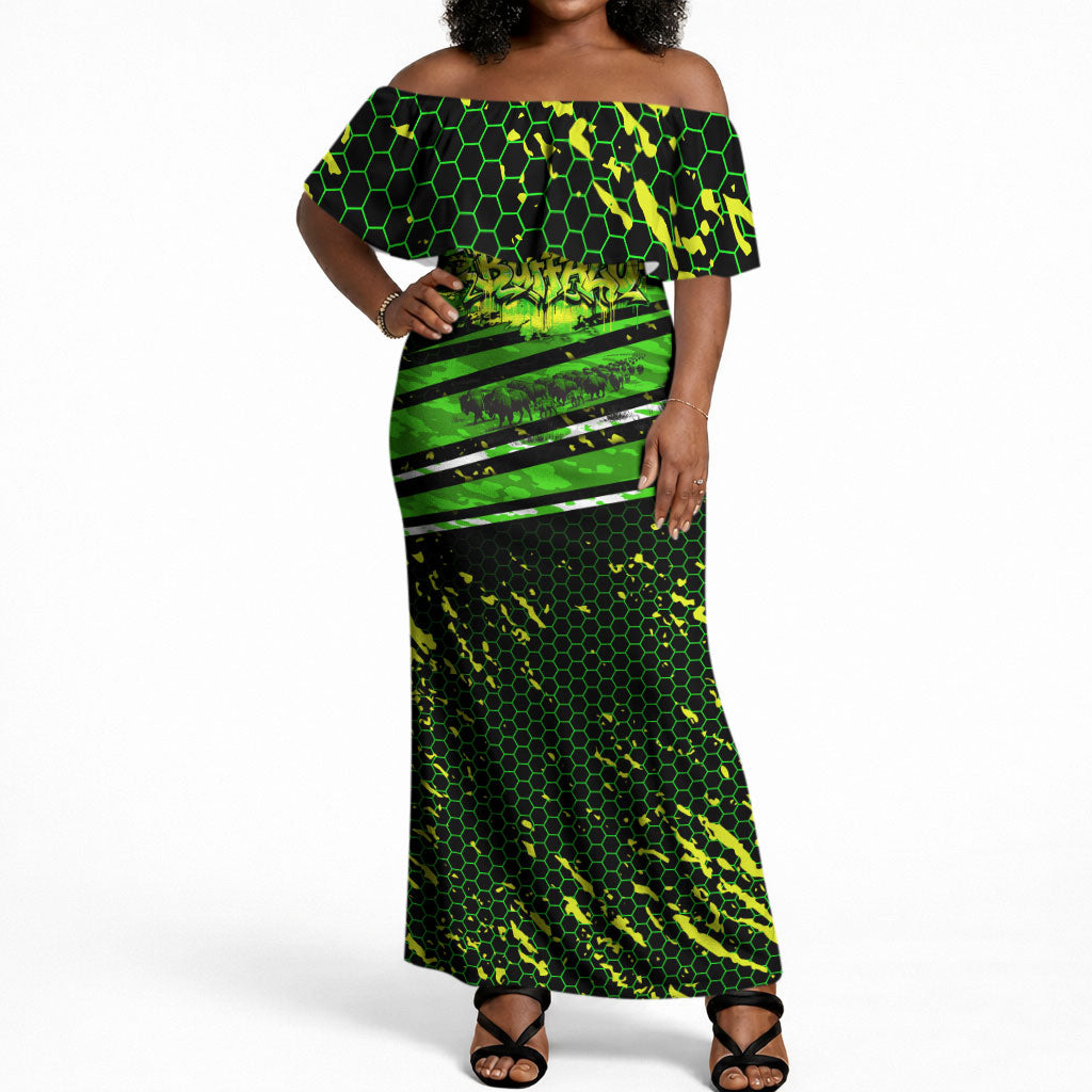 Buffalo Soldiers 10th Cavalry Regiment Off Shoulder Maxi Dress Graffiti Urban Streetwear Style Graphic Art
