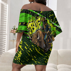 Buffalo Soldiers 10th Cavalry Regiment Off Shoulder Short Dress Graffiti Urban Streetwear Style Graphic Art