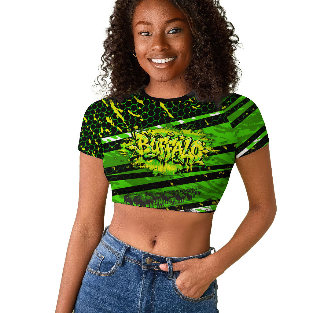 Buffalo Soldiers 10th Cavalry Regiment Raglan Cropped T shirt Graffiti Urban Streetwear Style Graphic Art
