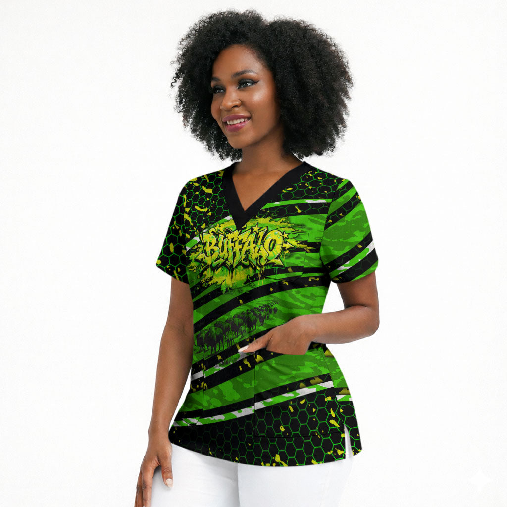 Buffalo Soldiers 10th Cavalry Regiment Scrub Top Graffiti Urban Streetwear Style Graphic Art