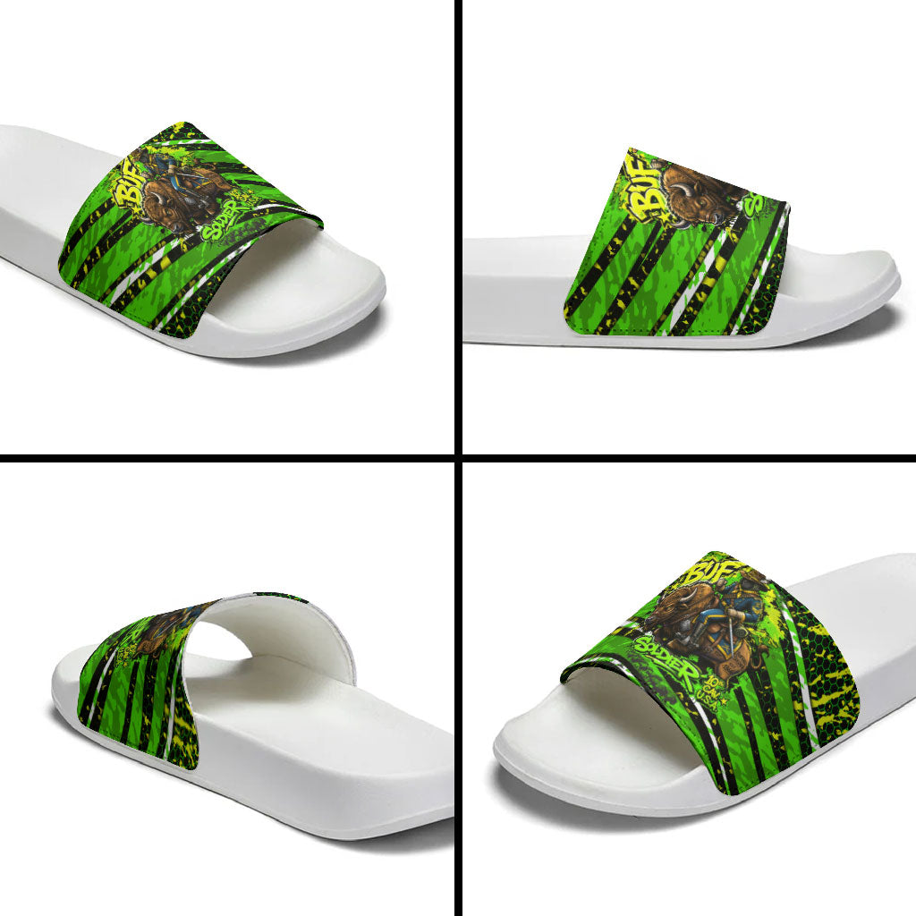 Buffalo Soldiers 10th Cavalry Regiment Slide Sandals Graffiti Urban Streetwear Style Graphic Art