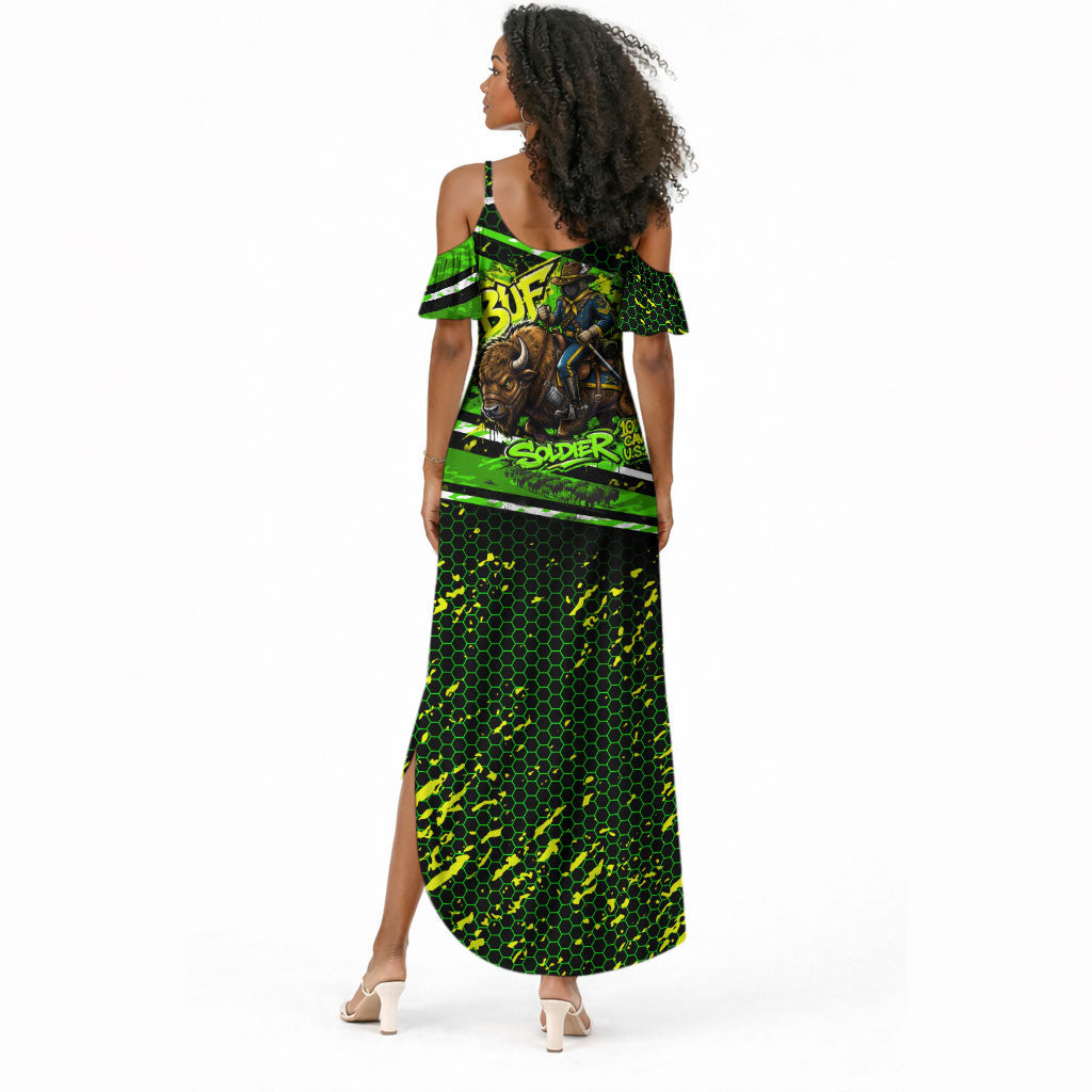 Buffalo Soldiers 10th Cavalry Regiment Summer Maxi Dress Graffiti Urban Streetwear Style Graphic Art
