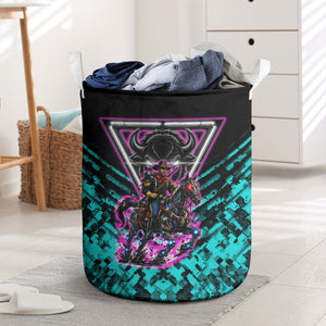 Buffalo Soldiers 9th Cavalry Regiment Laundry Basket Cyberpunk Synthwave Neon Futuristic Graphic Art