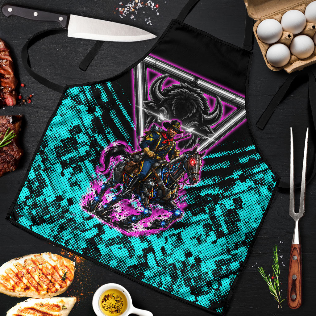 Buffalo Soldiers 9th Cavalry Regiment Apron Cyberpunk Synthwave Neon Futuristic Graphic Art
