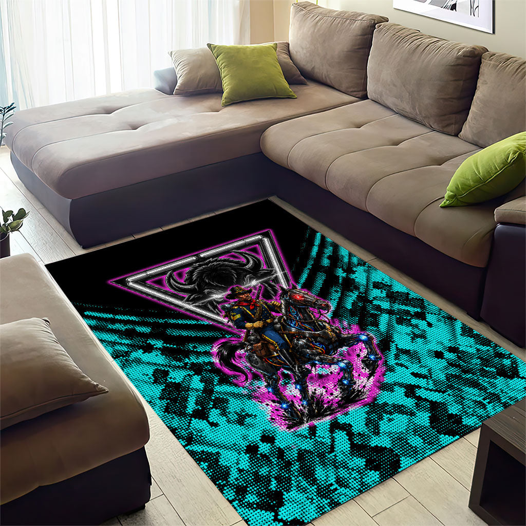 Buffalo Soldiers 9th Cavalry Regiment Area Rug Cyberpunk Synthwave Neon Futuristic Graphic Art