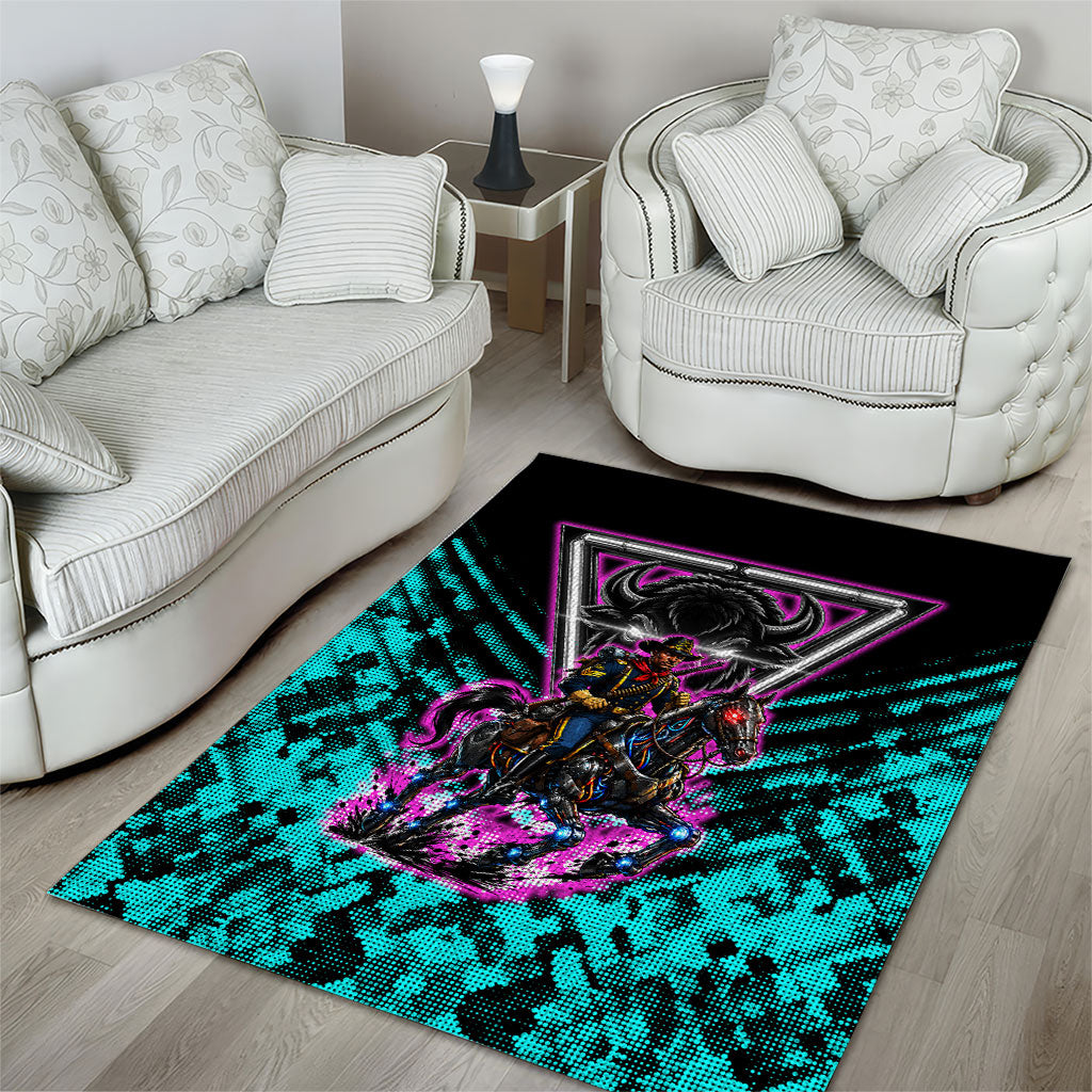 Buffalo Soldiers 9th Cavalry Regiment Area Rug Cyberpunk Synthwave Neon Futuristic Graphic Art