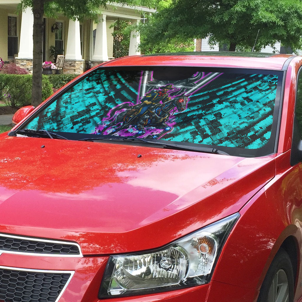 Buffalo Soldiers 9th Cavalry Regiment Auto Sun Shade Cyberpunk Synthwave Neon Futuristic Graphic Art