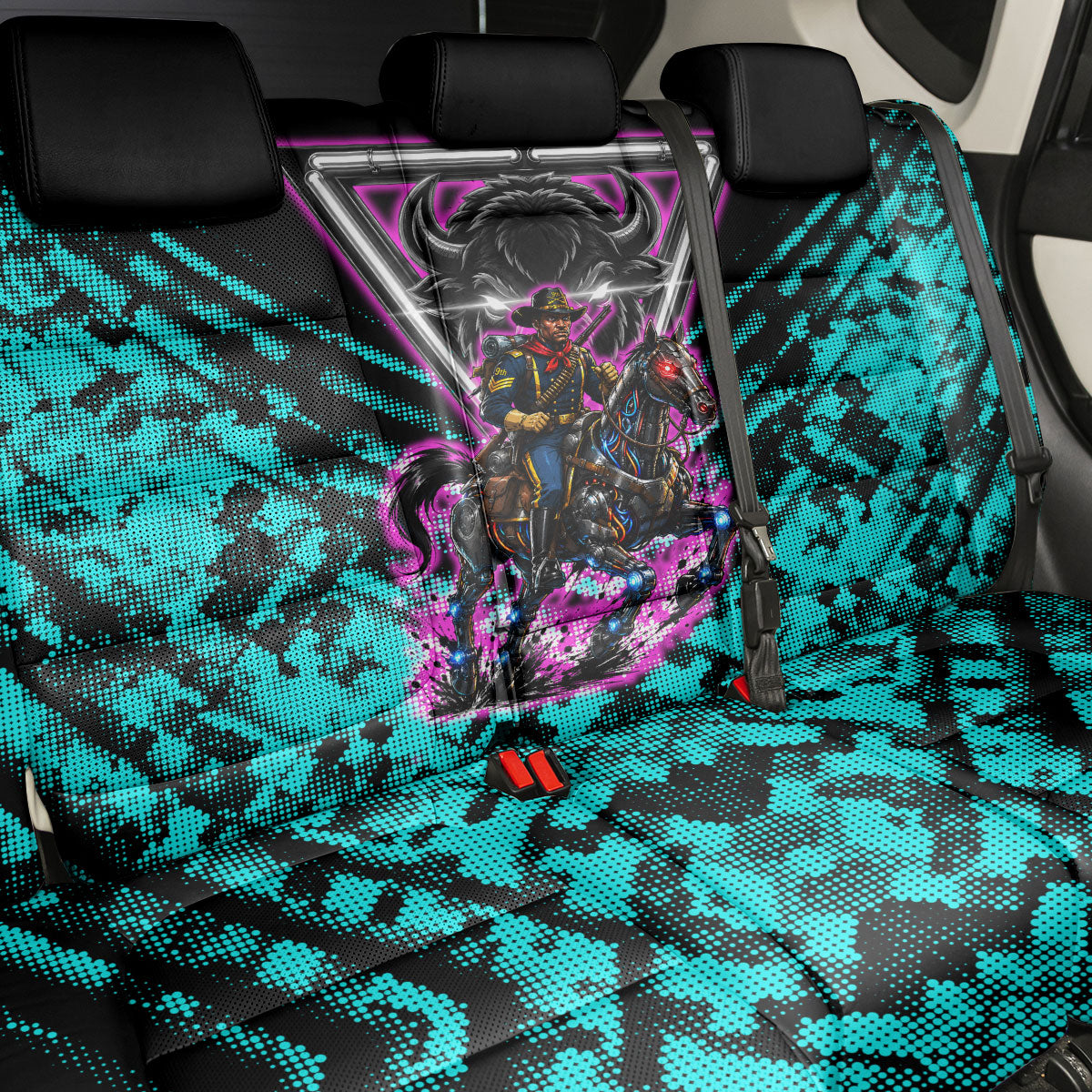 Buffalo Soldiers 9th Cavalry Regiment Back Car Seat Cover Cyberpunk Synthwave Neon Futuristic Graphic Art