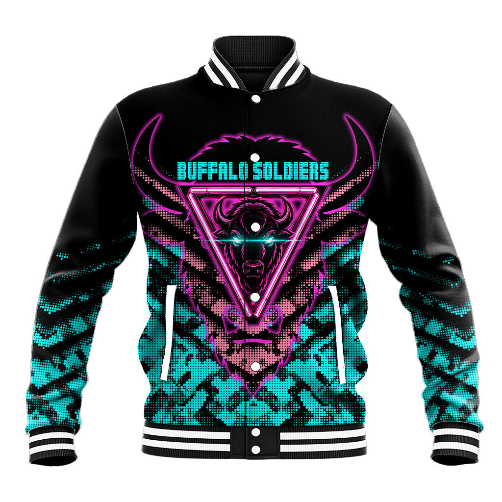 Buffalo Soldiers 9th Cavalry Regiment Baseball Jacket Cyberpunk Synthwave Neon Futuristic Graphic Art