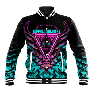 Buffalo Soldiers 9th Cavalry Regiment Baseball Jacket Cyberpunk Synthwave Neon Futuristic Graphic Art