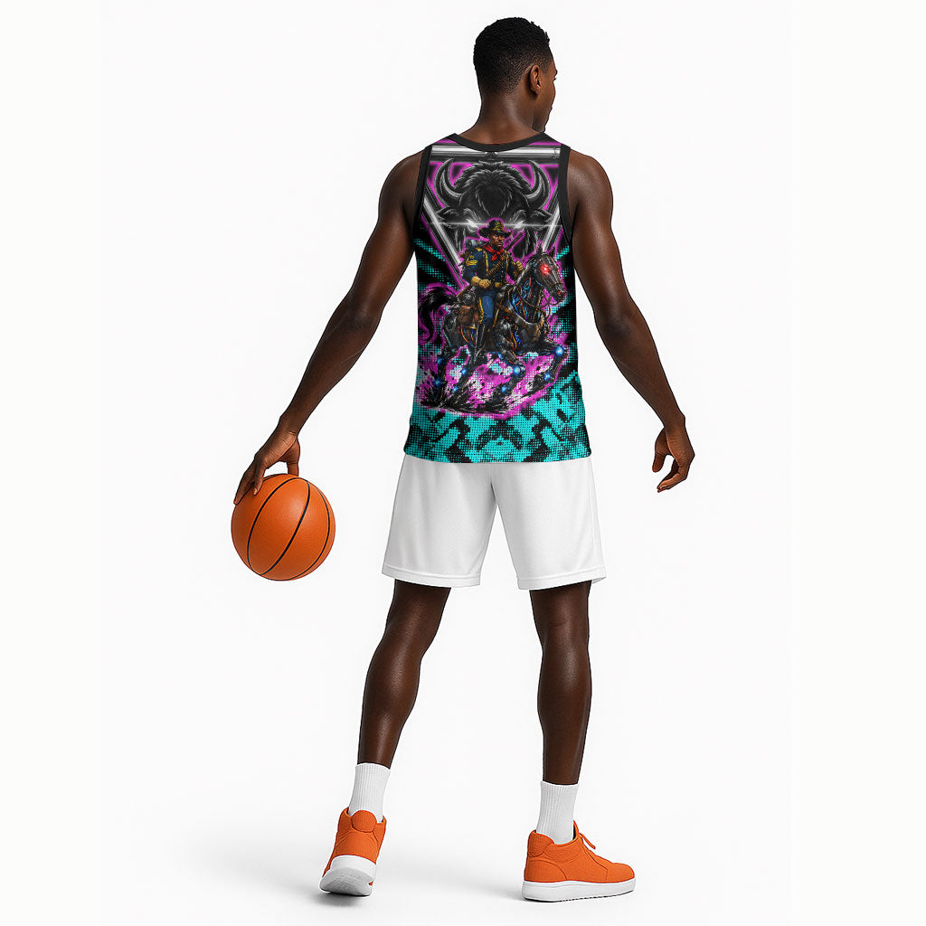 Buffalo Soldiers 9th Cavalry Regiment Basketball Jersey Cyberpunk Synthwave Neon Futuristic Graphic Art