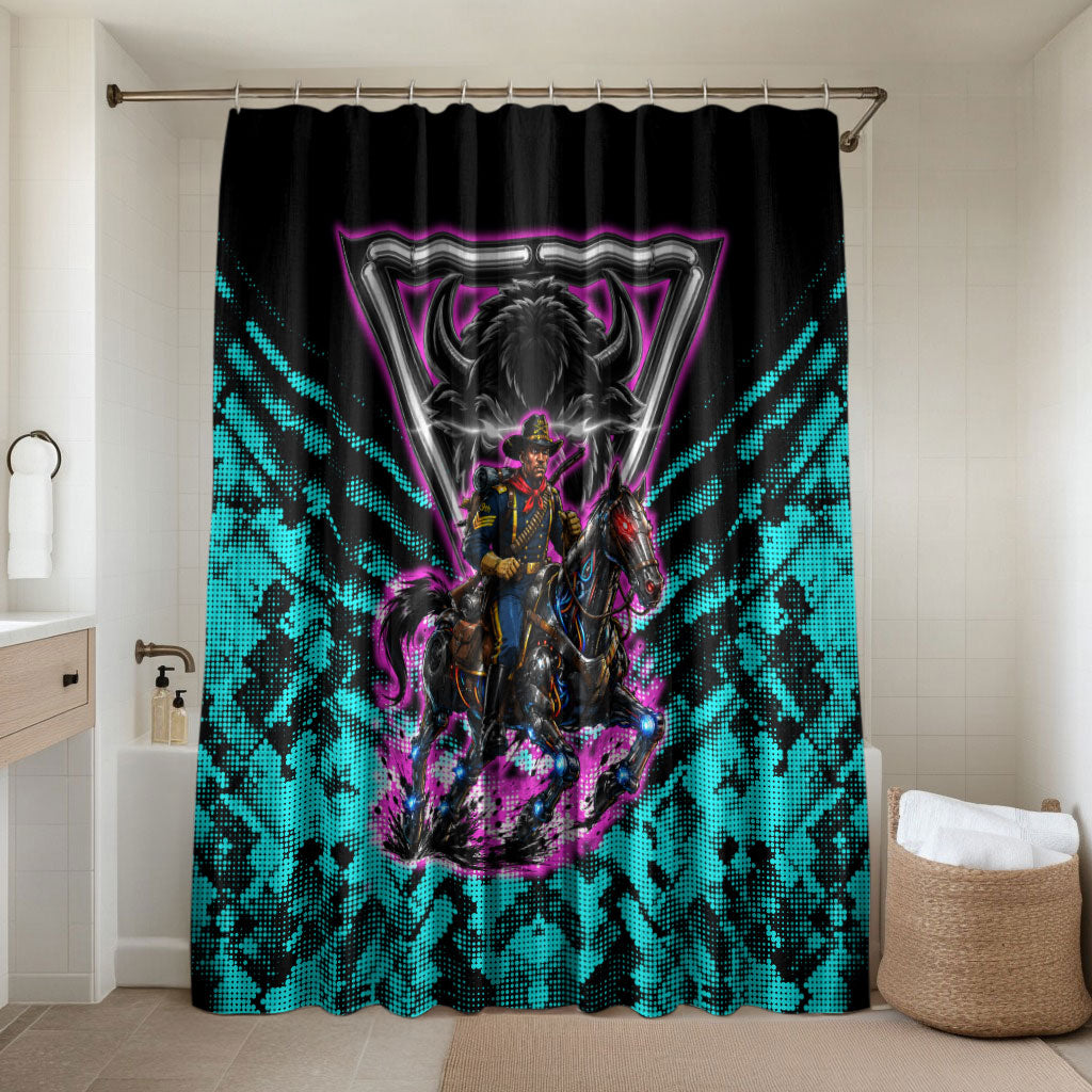 Buffalo Soldiers 9th Cavalry Regiment Bathroom Set Cyberpunk Synthwave Neon Futuristic Graphic Art