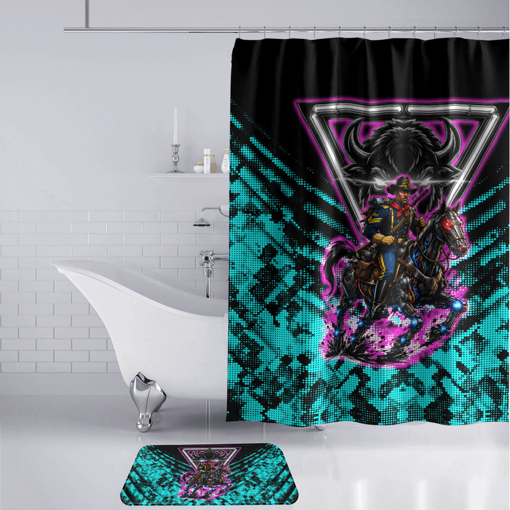 Buffalo Soldiers 9th Cavalry Regiment Bathroom Set Cyberpunk Synthwave Neon Futuristic Graphic Art