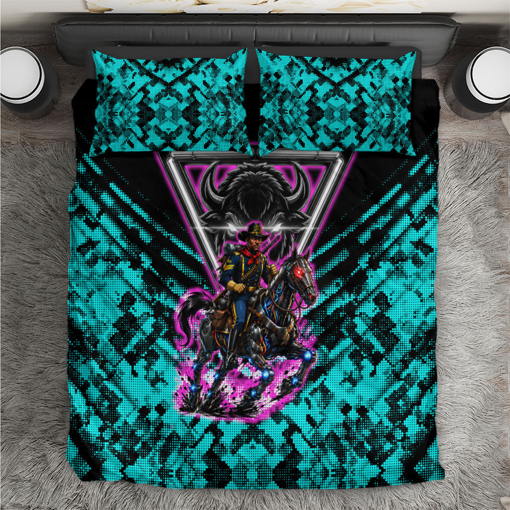 Buffalo Soldiers 9th Cavalry Regiment Bedding Set Cyberpunk Synthwave Neon Futuristic Graphic Art