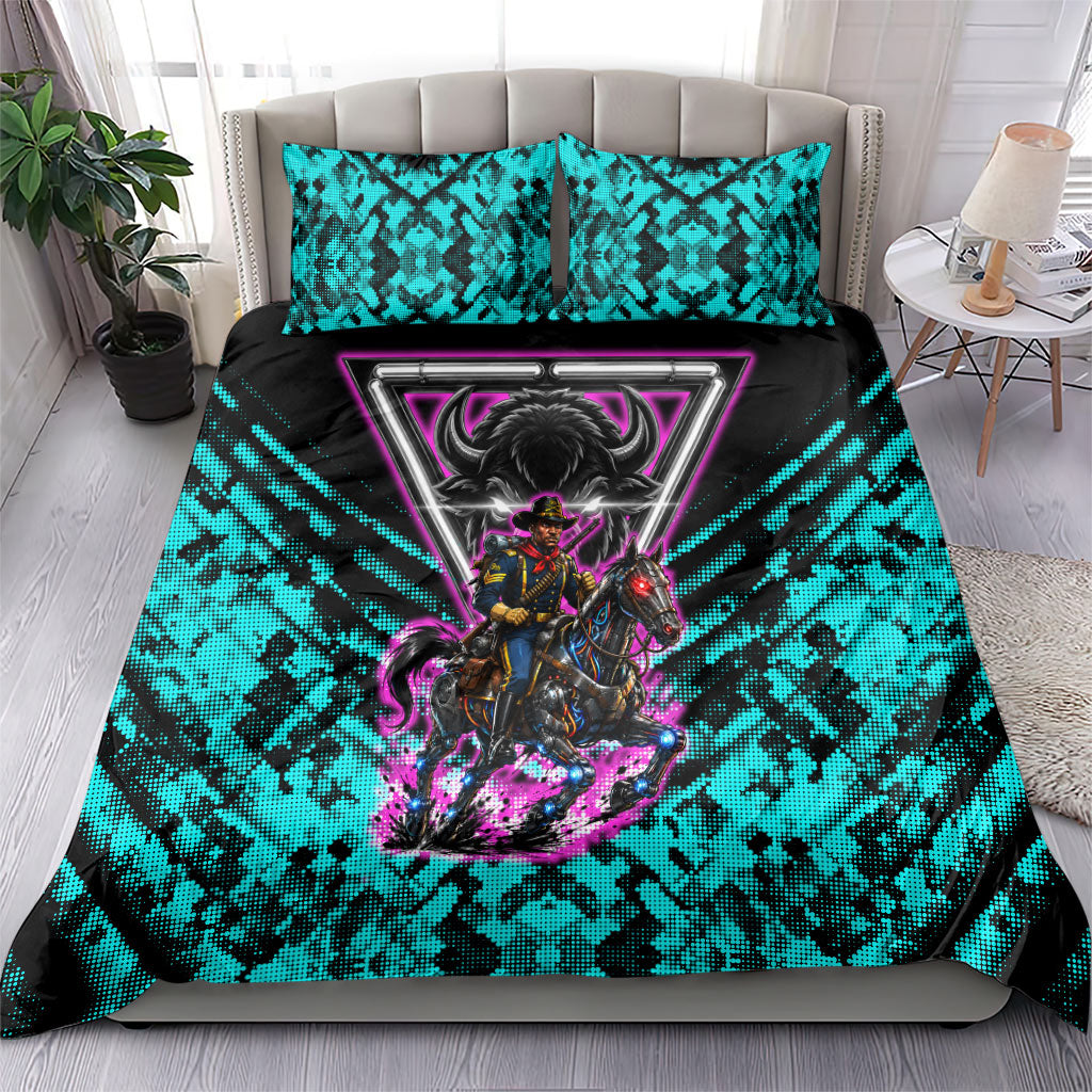 Buffalo Soldiers 9th Cavalry Regiment Bedding Set Cyberpunk Synthwave Neon Futuristic Graphic Art