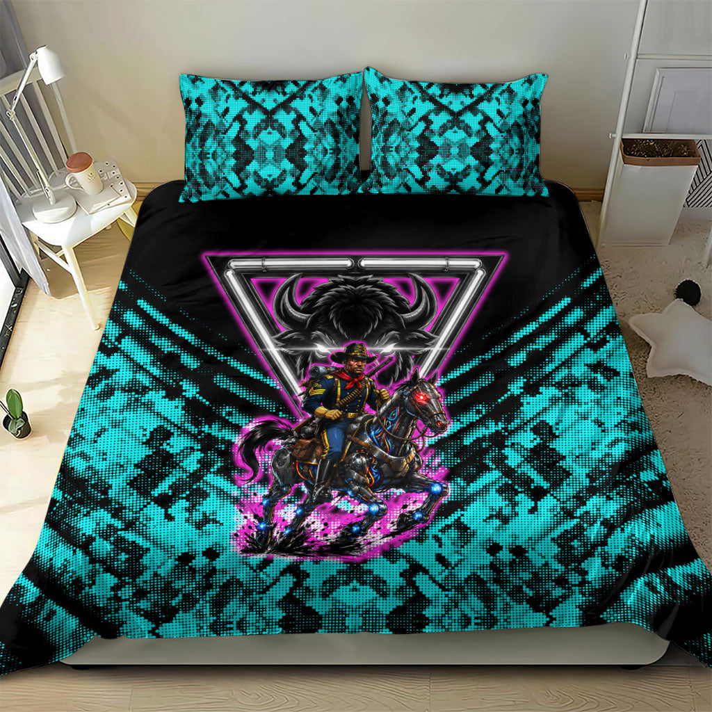 Buffalo Soldiers 9th Cavalry Regiment Bedding Set Cyberpunk Synthwave Neon Futuristic Graphic Art