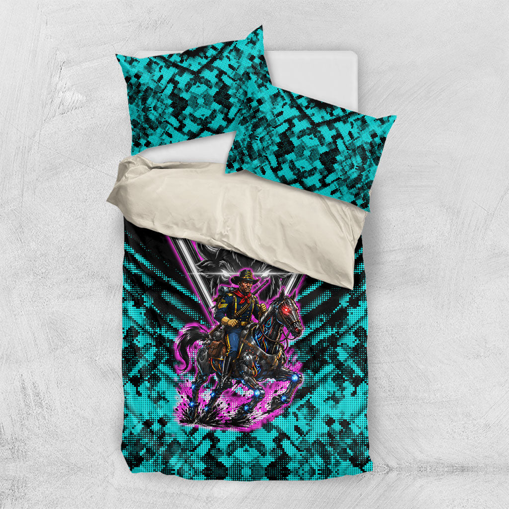 Buffalo Soldiers 9th Cavalry Regiment Bedding Set Cyberpunk Synthwave Neon Futuristic Graphic Art