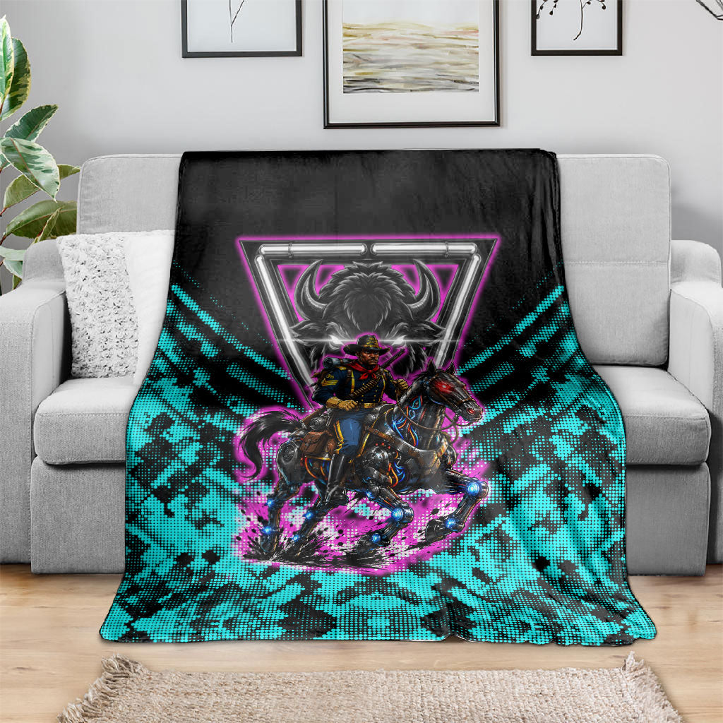 Buffalo Soldiers 9th Cavalry Regiment Blanket Cyberpunk Synthwave Neon Futuristic Graphic Art