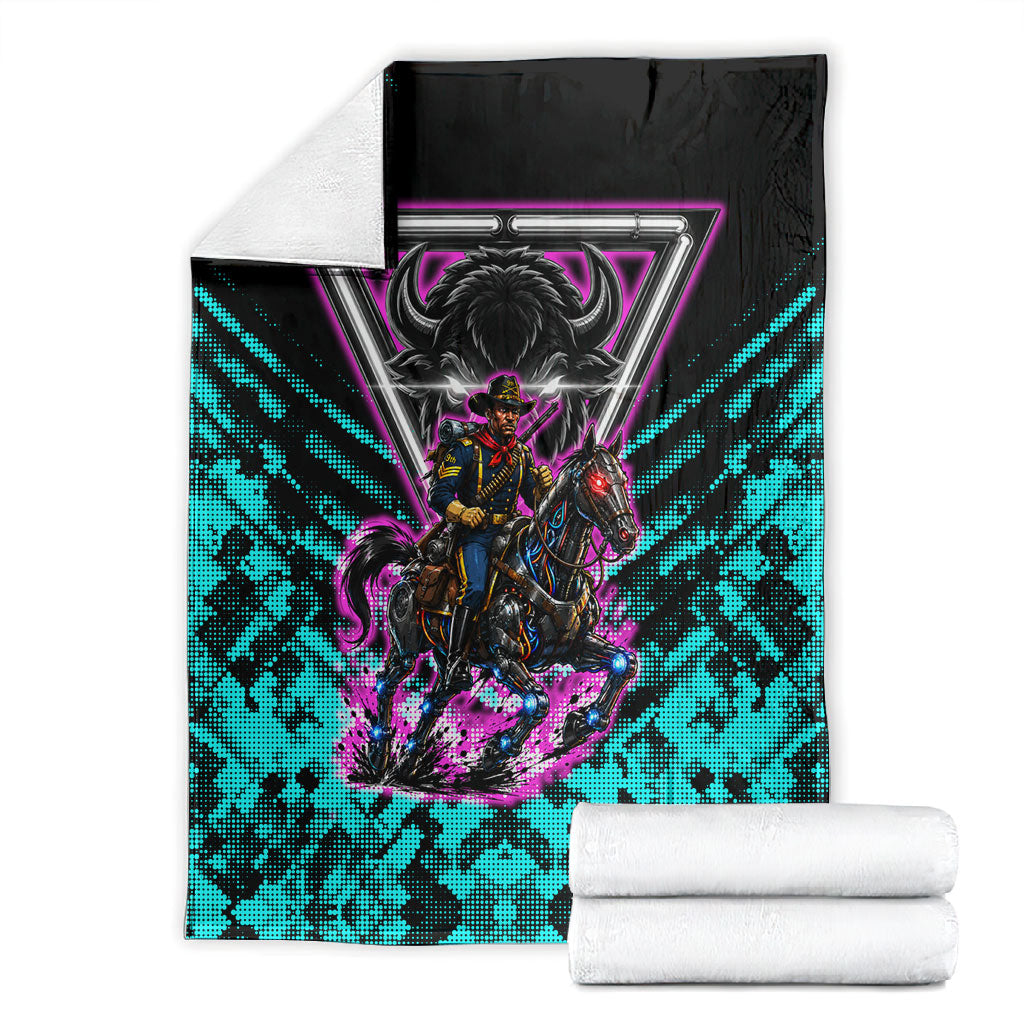 Buffalo Soldiers 9th Cavalry Regiment Blanket Cyberpunk Synthwave Neon Futuristic Graphic Art