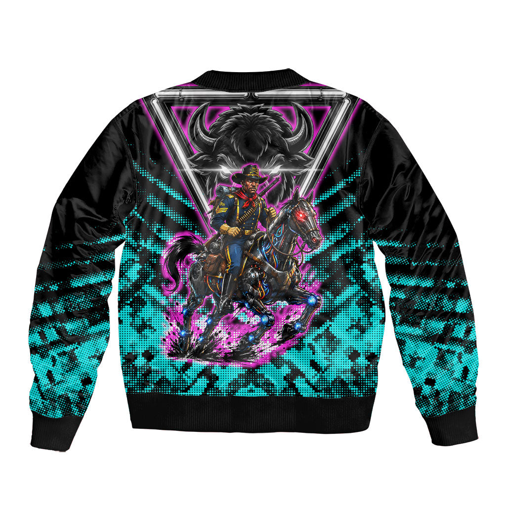 Buffalo Soldiers 9th Cavalry Regiment Bomber Jacket Cyberpunk Synthwave Neon Futuristic Graphic Art