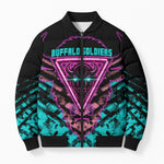 Buffalo Soldiers 9th Cavalry Regiment Bomber Puffer Jacket Cyberpunk Synthwave Neon Futuristic Graphic Art