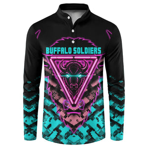 Buffalo Soldiers 9th Cavalry Regiment Button Sweatshirt Cyberpunk Synthwave Neon Futuristic Graphic Art