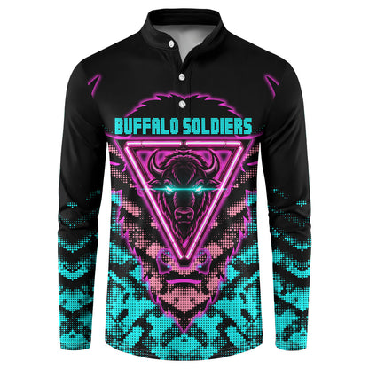 Buffalo Soldiers 9th Cavalry Regiment Button Sweatshirt Cyberpunk Synthwave Neon Futuristic Graphic Art
