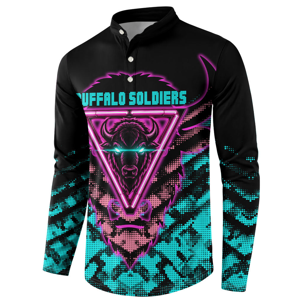 Buffalo Soldiers 9th Cavalry Regiment Button Sweatshirt Cyberpunk Synthwave Neon Futuristic Graphic Art