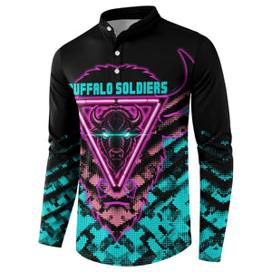 Buffalo Soldiers 9th Cavalry Regiment Button Sweatshirt Cyberpunk Synthwave Neon Futuristic Graphic Art
