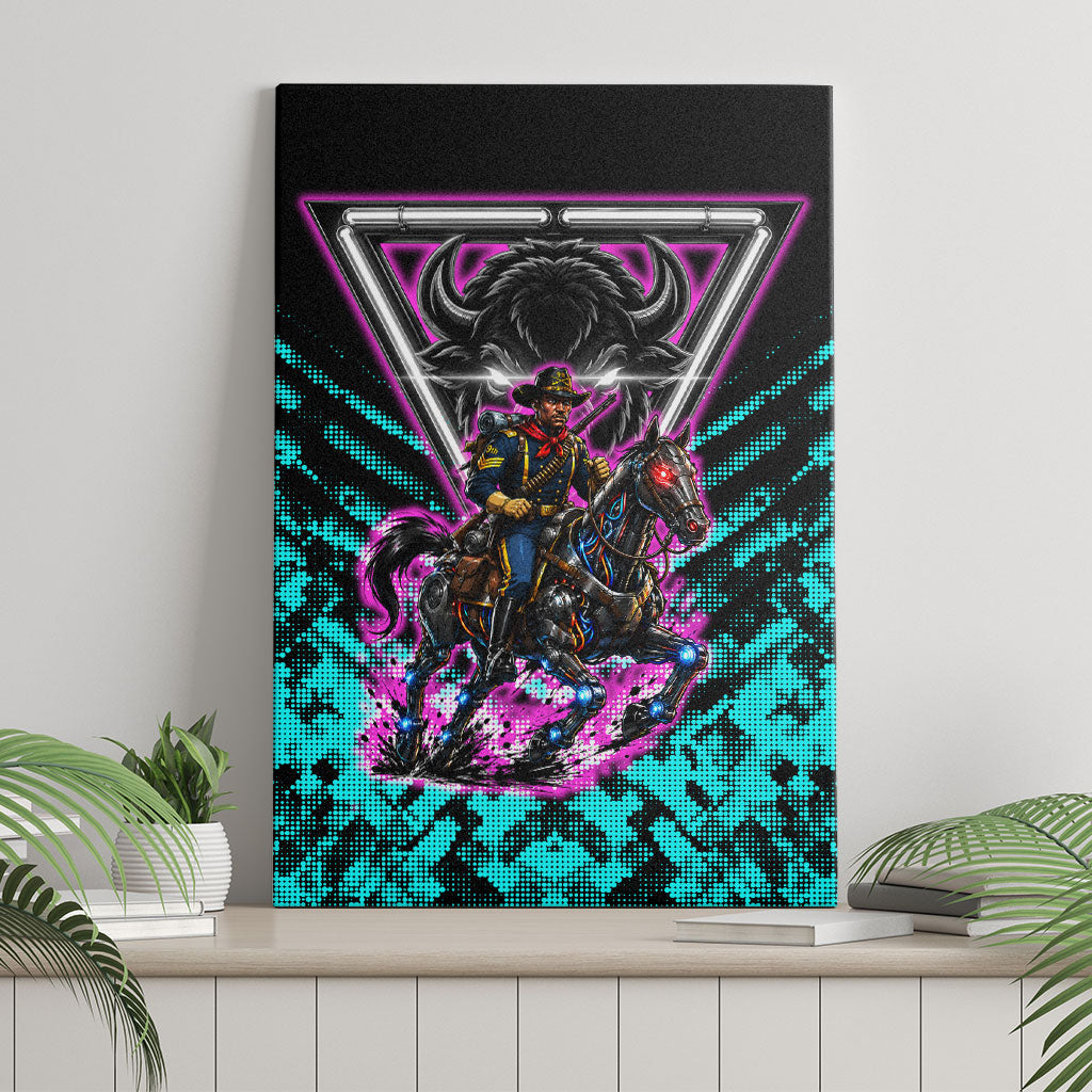 Buffalo Soldiers 9th Cavalry Regiment Canvas Wall Art Cyberpunk Synthwave Neon Futuristic Graphic Art