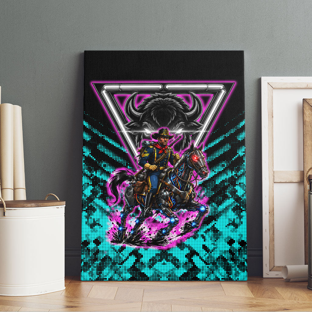 Buffalo Soldiers 9th Cavalry Regiment Canvas Wall Art Cyberpunk Synthwave Neon Futuristic Graphic Art