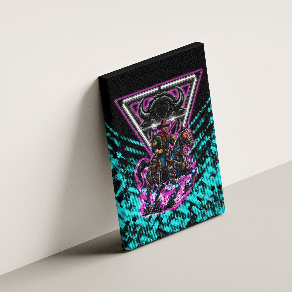 Buffalo Soldiers 9th Cavalry Regiment Canvas Wall Art Cyberpunk Synthwave Neon Futuristic Graphic Art