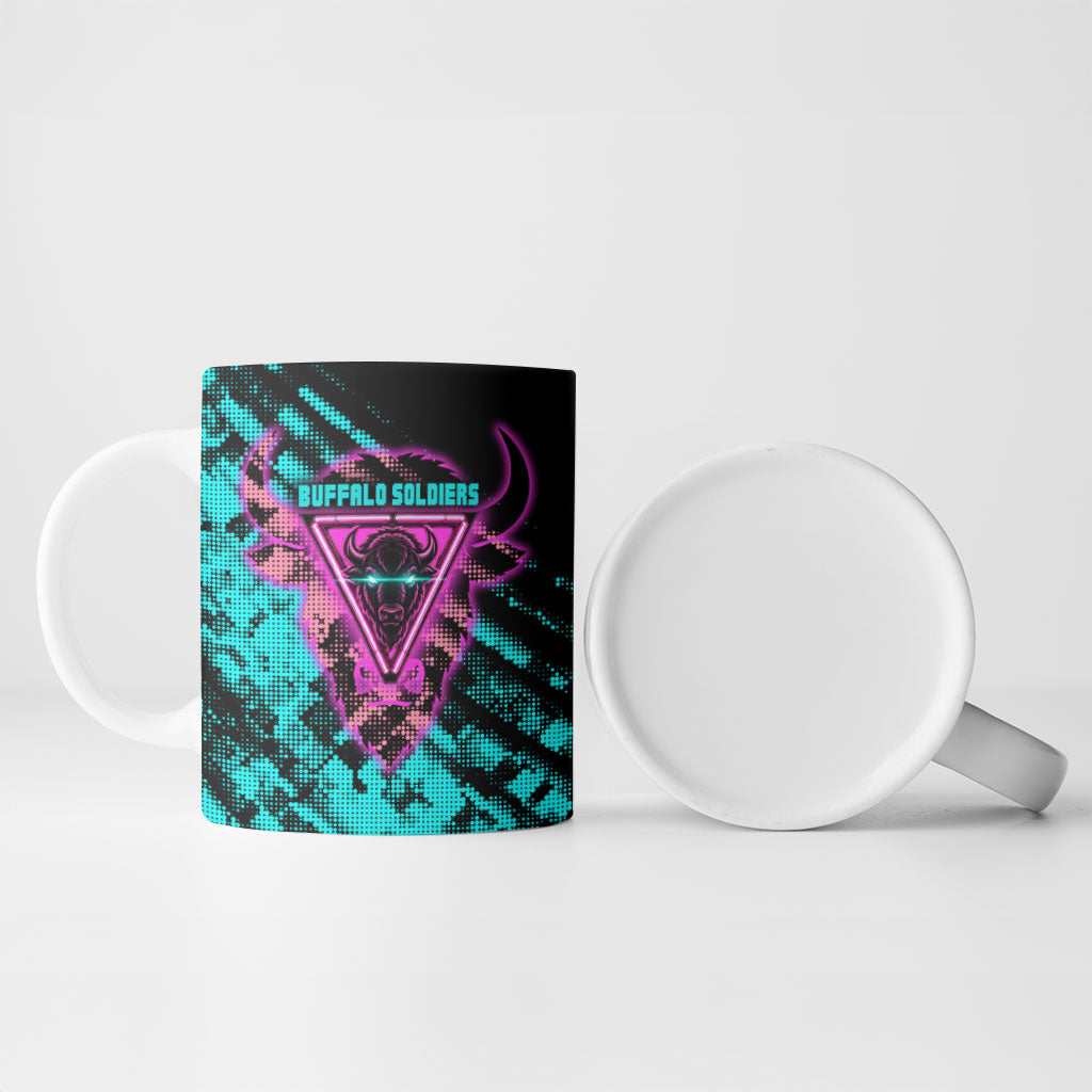 Buffalo Soldiers 9th Cavalry Regiment Ceramic Mug Cyberpunk Synthwave Neon Futuristic Graphic Art