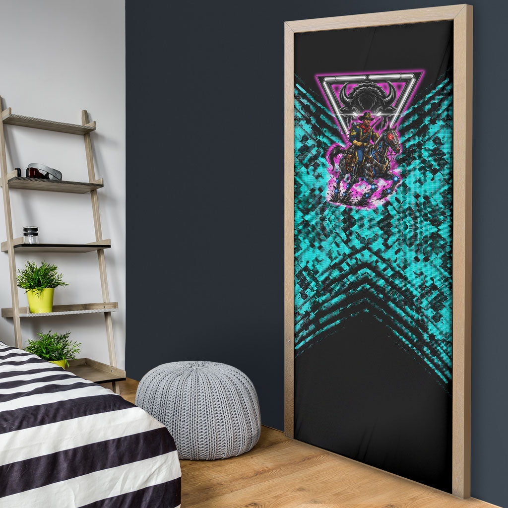 Buffalo Soldiers 9th Cavalry Regiment Door Cover Cyberpunk Synthwave Neon Futuristic Graphic Art