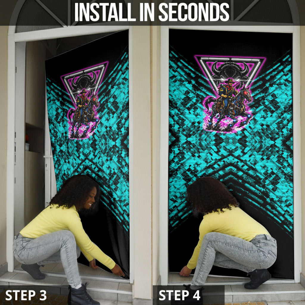 Buffalo Soldiers 9th Cavalry Regiment Door Cover Cyberpunk Synthwave Neon Futuristic Graphic Art