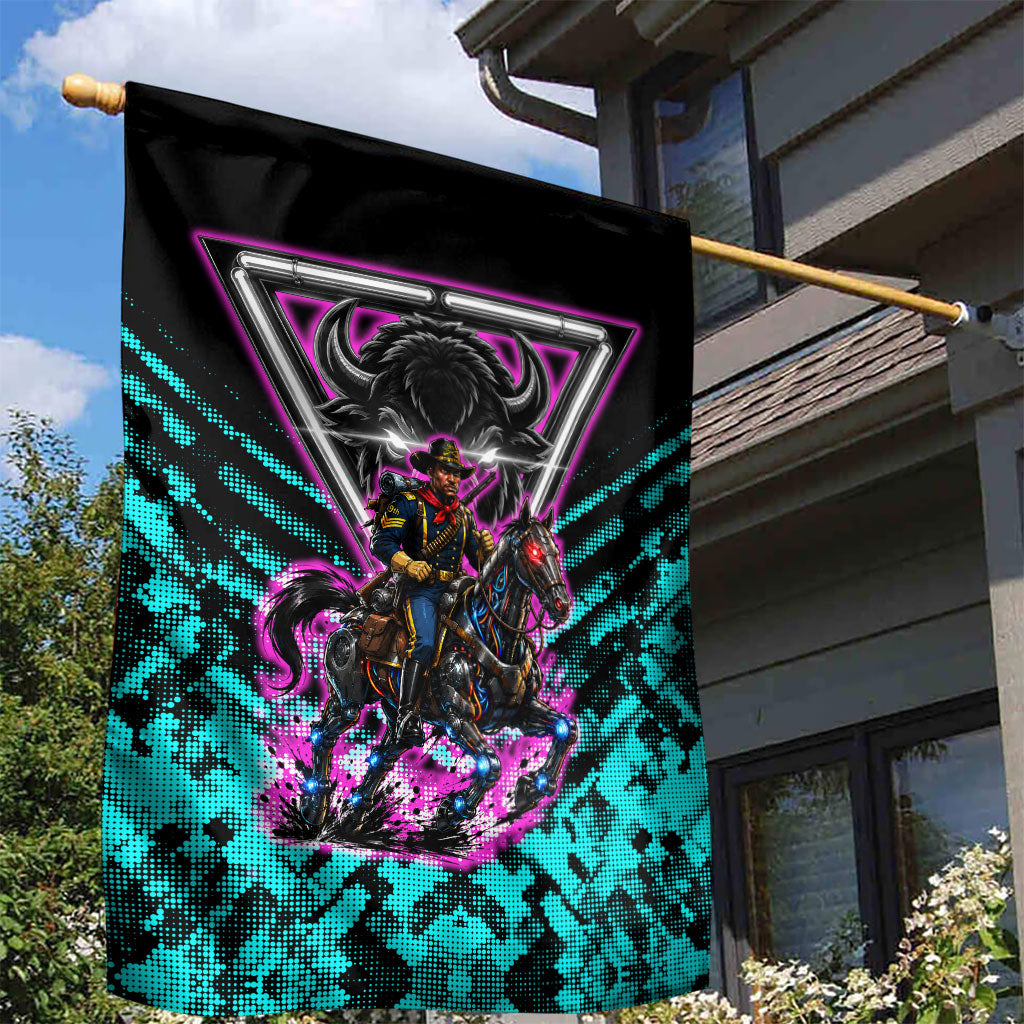 Buffalo Soldiers 9th Cavalry Regiment Garden Flag Cyberpunk Synthwave Neon Futuristic Graphic Art