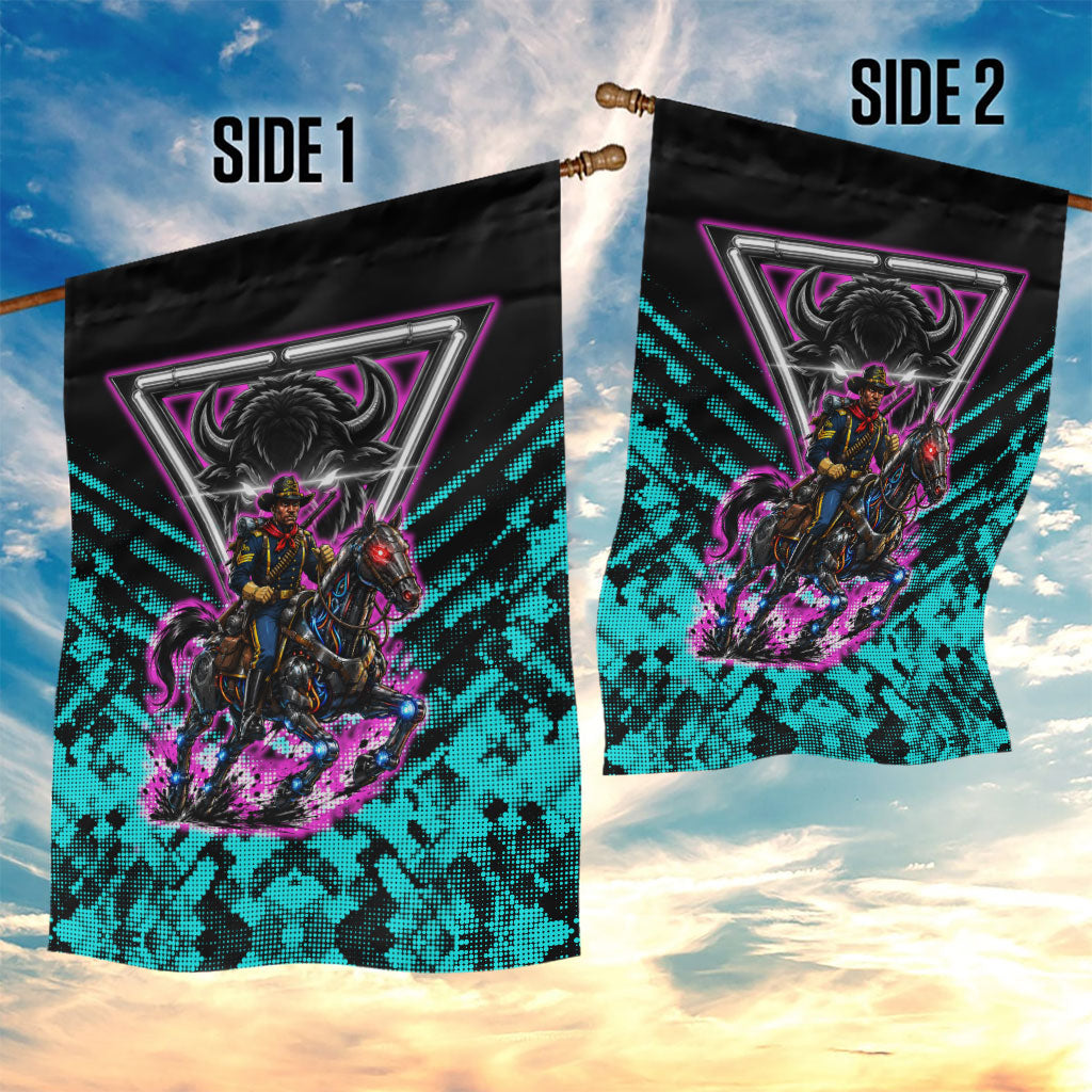 Buffalo Soldiers 9th Cavalry Regiment Garden Flag Cyberpunk Synthwave Neon Futuristic Graphic Art