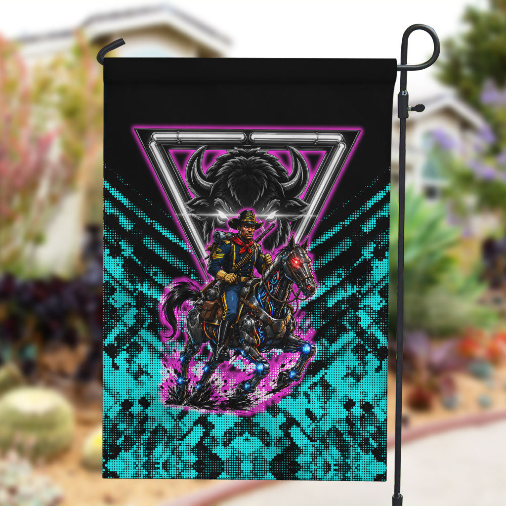 Buffalo Soldiers 9th Cavalry Regiment Garden Flag Cyberpunk Synthwave Neon Futuristic Graphic Art