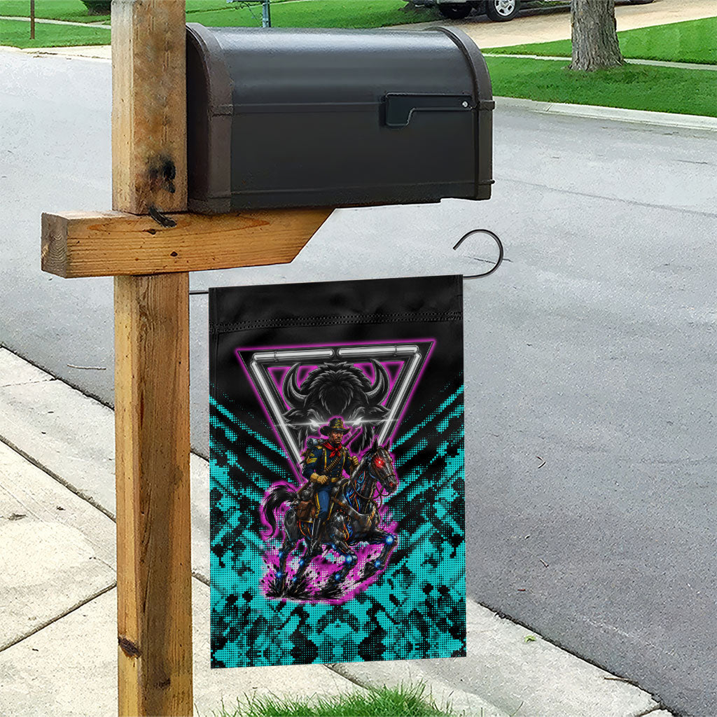 Buffalo Soldiers 9th Cavalry Regiment Garden Flag Cyberpunk Synthwave Neon Futuristic Graphic Art