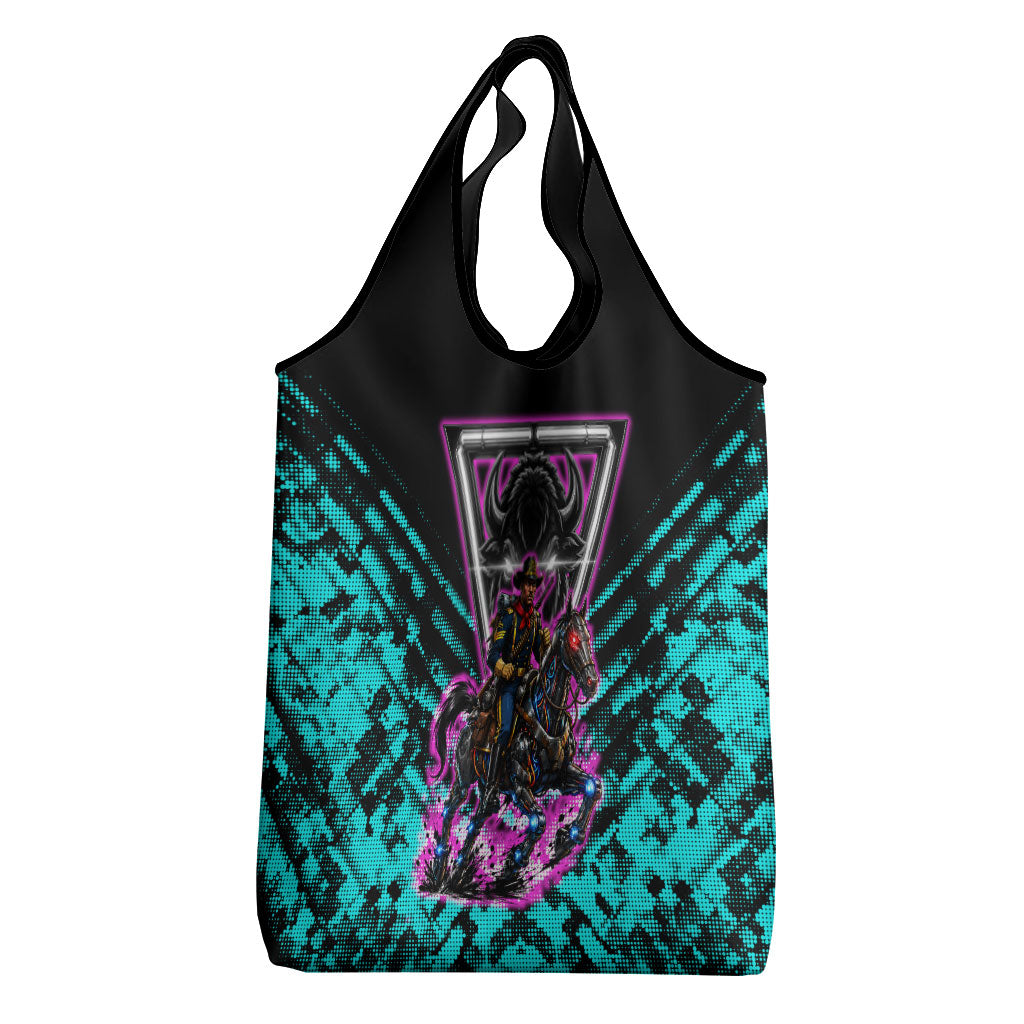 Buffalo Soldiers 9th Cavalry Regiment Grocery Bag Cyberpunk Synthwave Neon Futuristic Graphic Art