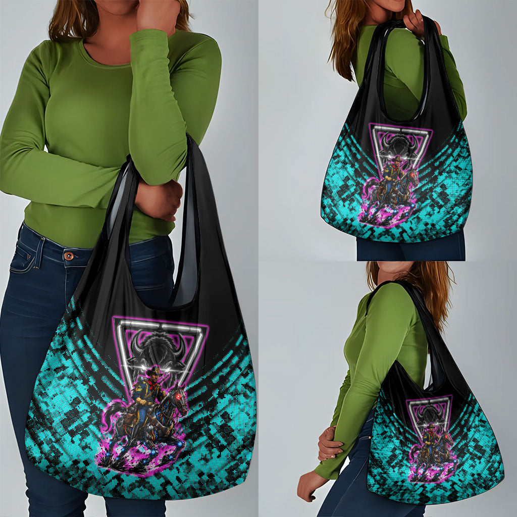 Buffalo Soldiers 9th Cavalry Regiment Grocery Bag Cyberpunk Synthwave Neon Futuristic Graphic Art